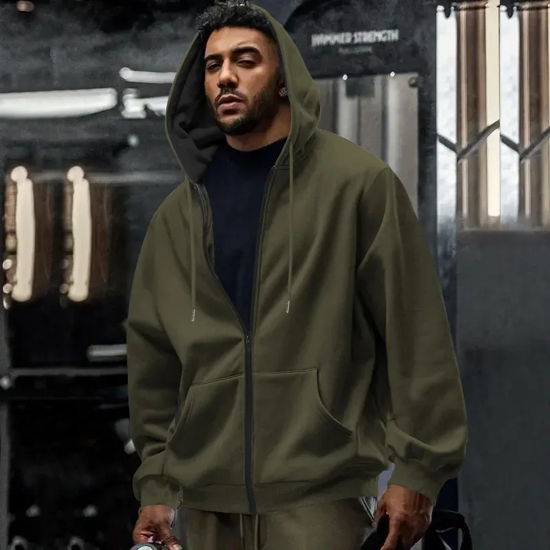Novo 2026 outono casual sólido manga longa zíper com capuz moletom casaco masculino moda ao ar livre roupas esportivas jaquetas — image 21