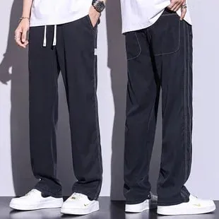 S-5XL 6Style Men's Loose Jeans Summer Soft Lyocell Thin Fabric Straight Pants Drawstring Elastic Waist Korea Casual Trousers Y2K