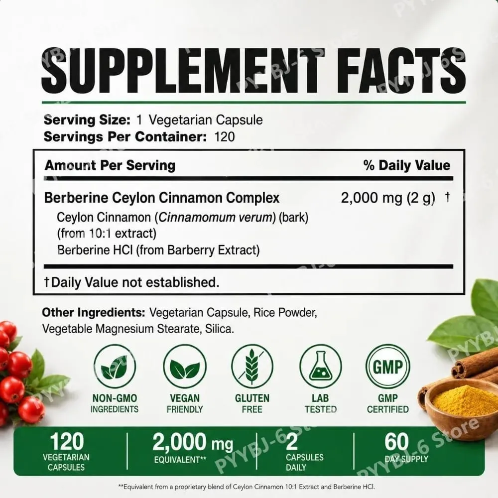 Berberine Ceylon fahéj komplex 2000 mg vegetáriánus kapszula GMO-mentes gluténmentes napi wellness-kiegészítő felnőtteknek 120 Count — image 3