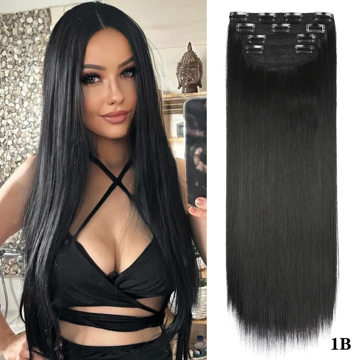 Leeons Wavy Clip In Hair Extensions 4 τμχ Φυσικά μαλακά μακριά κυματιστά Hairpieces Χοντρό διπλό κλιπ υφαδιού σε επεκτάσεις μαλλιών για γυναίκες — image 23
