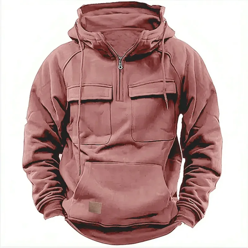Novo outono-inverno masculino com capuz de cor sólida casual hoodie-moda jovem multi-bolso remendo moletom com capuz pulôver camisa — image 6