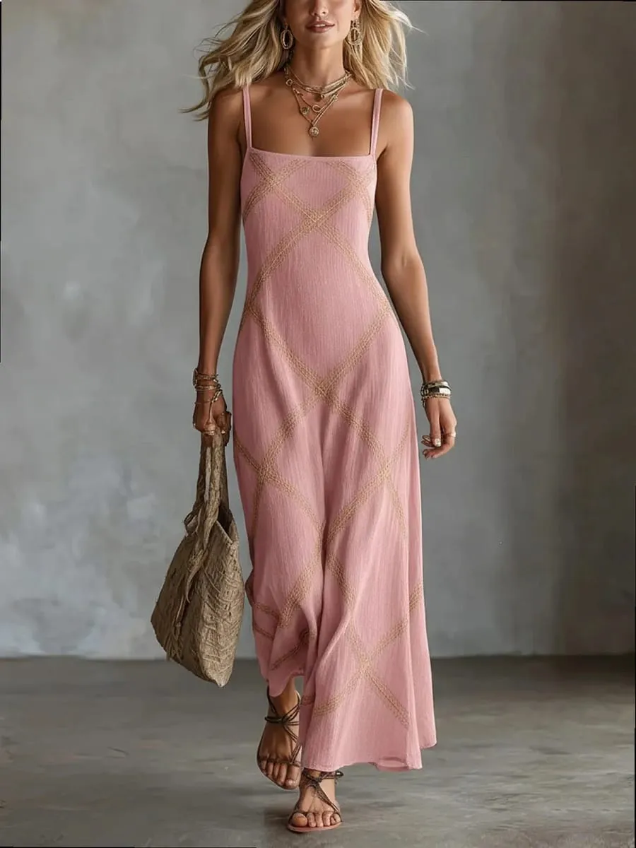 Nyomtatott csíkos egyszínű ujjatlan ruha Alkalmi nyári ruhák tavaszi outfit — image 6