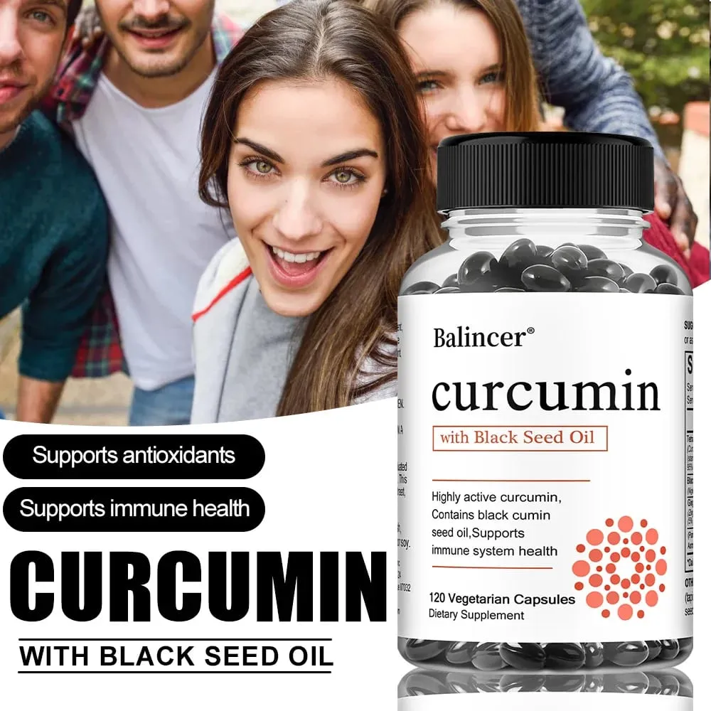 Turmeric Curcumin Capsules Supplement with Black Seed Oil Extract for Joint Digestive & Immune Support Brain Cognition