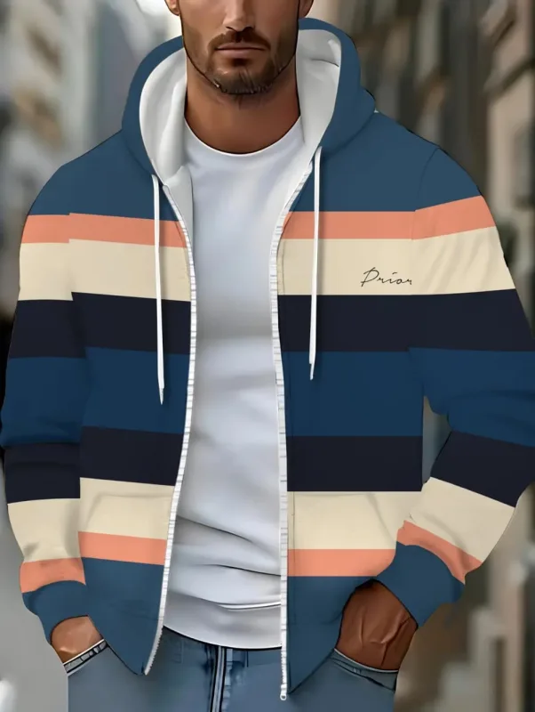 Hoodies for Man Striped Print Full Zip Sweatshirt Outdoor Wear Man Hoodie Fashion Casual Loose Sports Tops Pullover Man Clothing — image 26