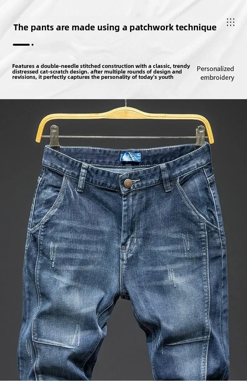 Splicing Elastic Large Size Loose Elastic Jeans Men's Autumn Korean Trend Pants Men's Harlan Denim Trousers Men Bootcut Jeans — image 9