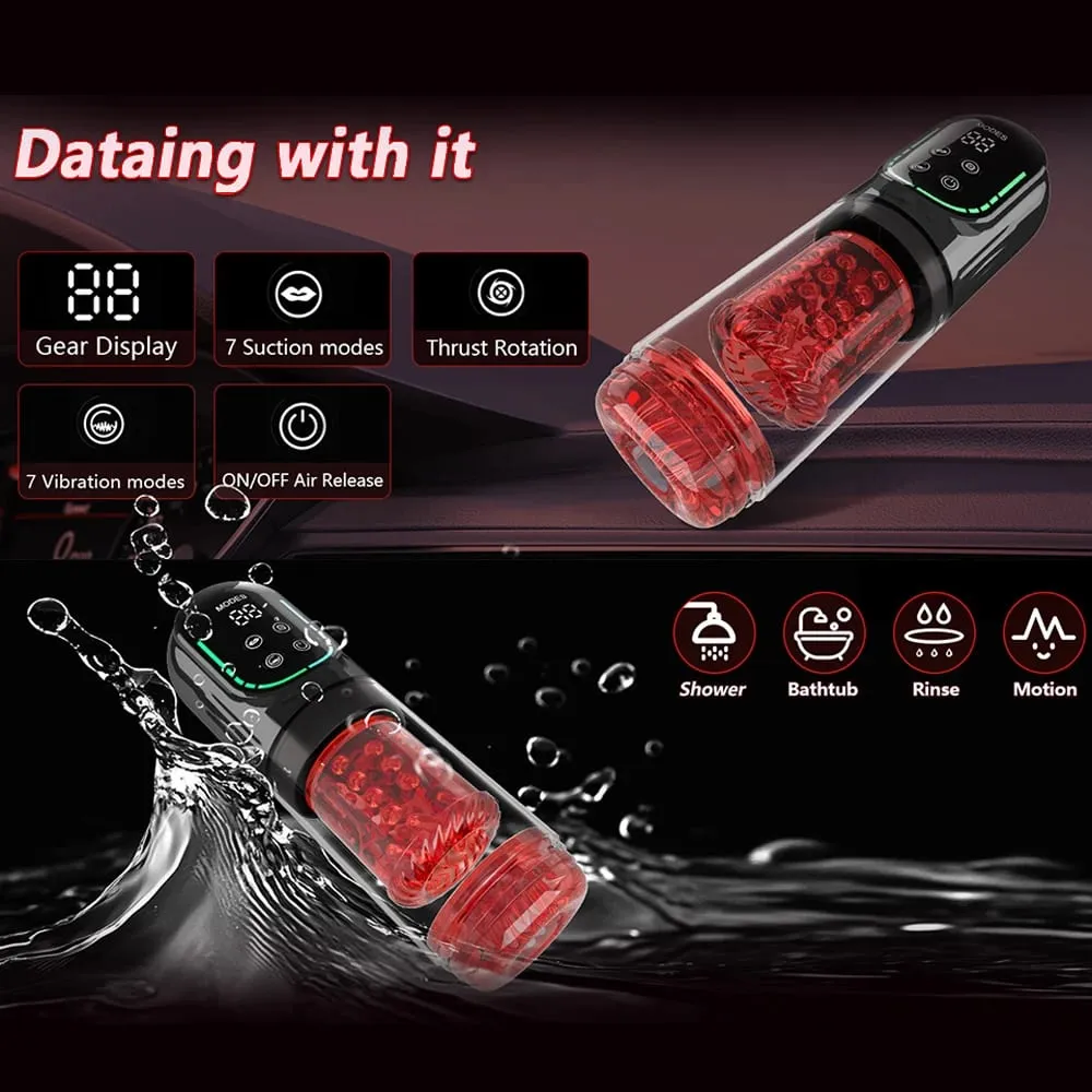 Automatic male Masturbator Pocket Cat 7 push Rotary vibration Suck Lick Stroking vacuum pump and LCD Screen Penis pump Adult toy — image 3
