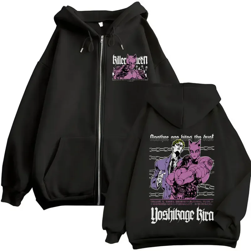 Anime Jojo Bisarrt äventyr Kira Yoshikage Killer Queen Zipper Hoodies Herr Kvinnor Kläder Mode Zip Up Sweatshirts Jackor — image 1