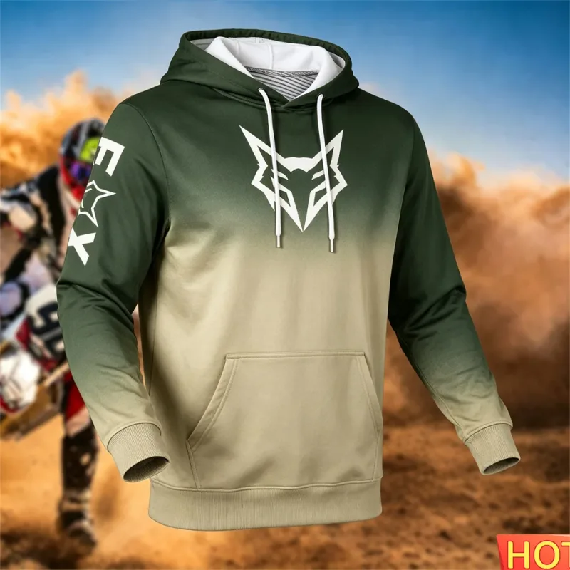 Outono/inverno moletom de corrida masculino ao ar livre ciclismo com capuz pulôver padrão de raposa bolso moletom esportivo motocicleta moletom com capuz — image 4
