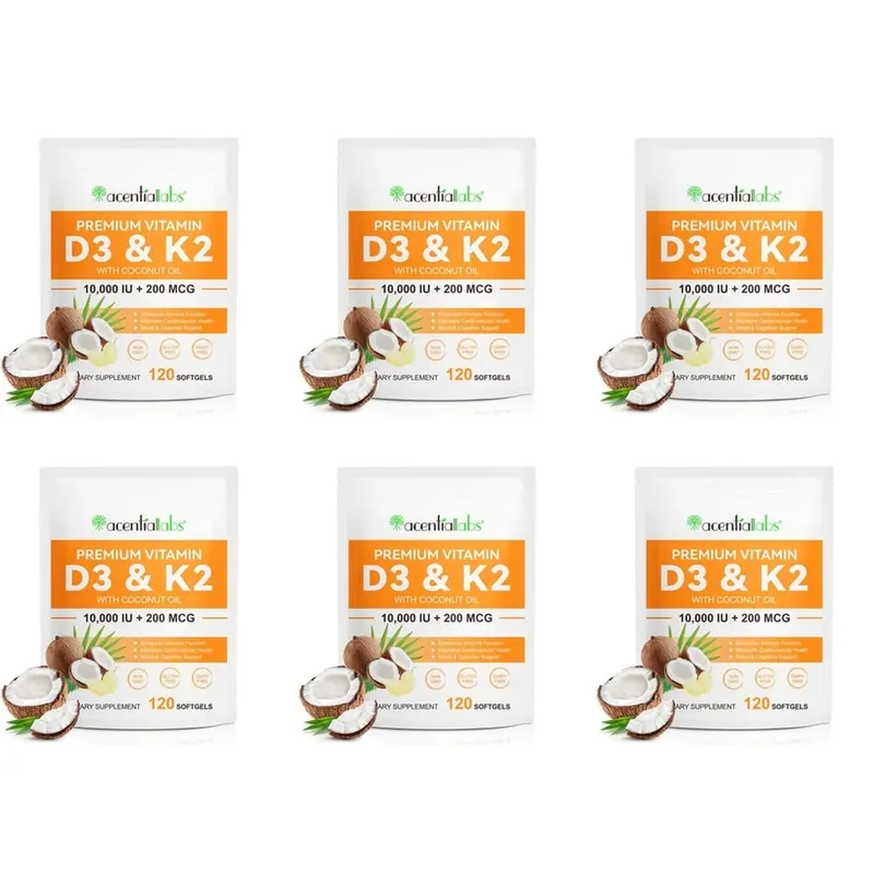 AcentiaLabs D3- és K2-vitaminos lágyzselé kókuszolajjal, immunfunkcióval és csonttámogatással gluténmentes, nem GMO 120 lágyzselé — image 12