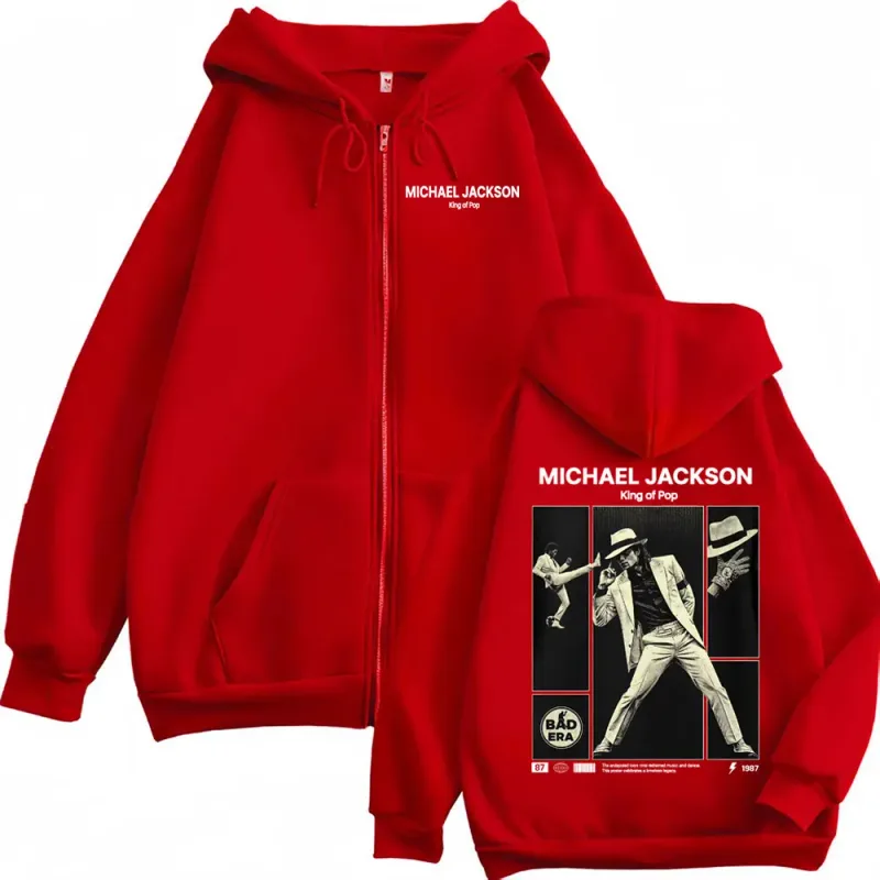 Michael jackson rei do pop zip up hoodies roupas masculinas clássico vintage jaqueta moletom harajuku velo zíper casacos com capuz — image 4