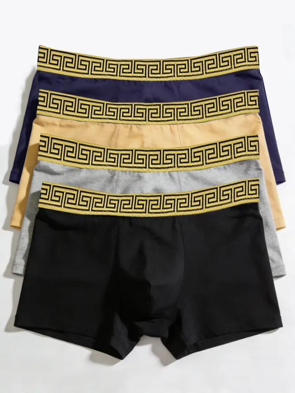 4pcs Men's Underwear Polyester Fabric Fashionable Belt Trendy Four-Season Men's Four-Corner Pants Set