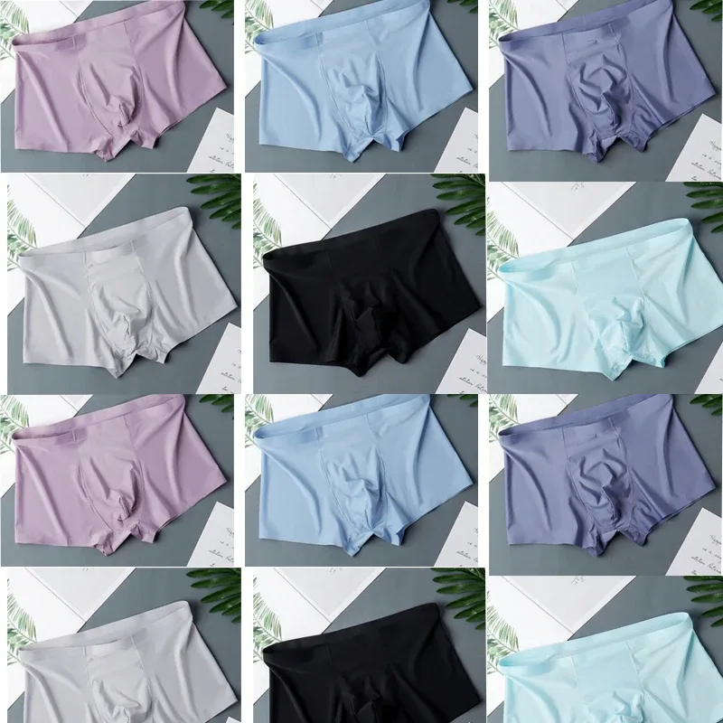10 Pcs Panlalaking Ice Silk Sexy Seamless Ultra-manipis na Boxer Briefs Shorts Underwear Underpants Panti na Makahinga ng Lalaki