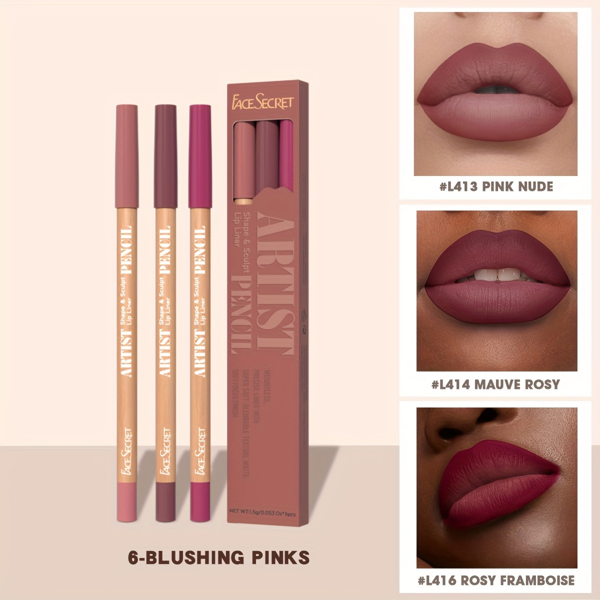 Face Secret 3 τμχ Σετ Nude Lip Liner Φυσικό ματ μακράς διαρκείας αδιάβροχο μακιγιάζ με μολύβι χειλιών με γάντζο γραμμής υψηλής χρωστικής — image 12