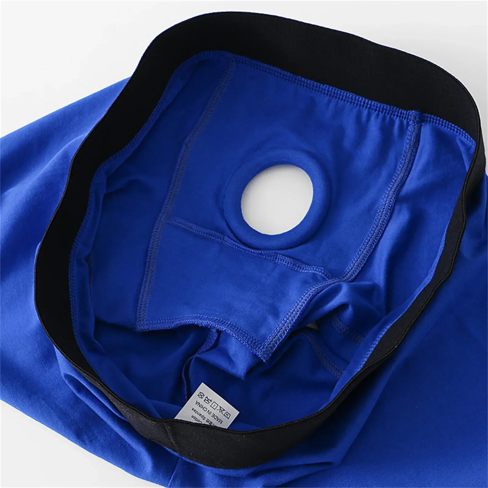 Men's Boxers Front Hole Pouch Underwear Silicone Cockring Sexy Boxershorts Wide Waistband Cotton Underpants Hollow Out Lingerie