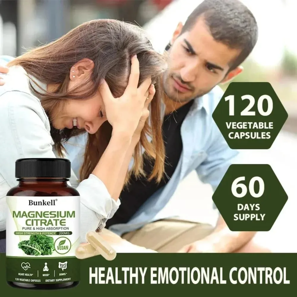 Magnesium Citrate Capsules 200 Mg - Maximum Absorption for Muscle Nerve Bone and Heart Health Gluten Free Non-GMO — image 7