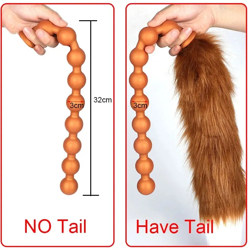 Butt Plug with Tail BDSM felnőtt szexjátékok pároknak, hatalmas anális gyöngyök, folyékony szilikon puha anális dugó Prosztata masszázs anális dildók — image 9