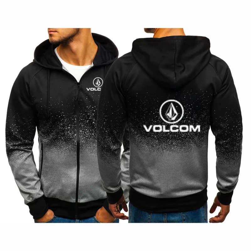 2025 Trendy Zipper Hoodies Bagong Gradient Color Hooded Coat ng Lalaki sa Spring at Autumn na VOLCOM Print Streetwear Jacket