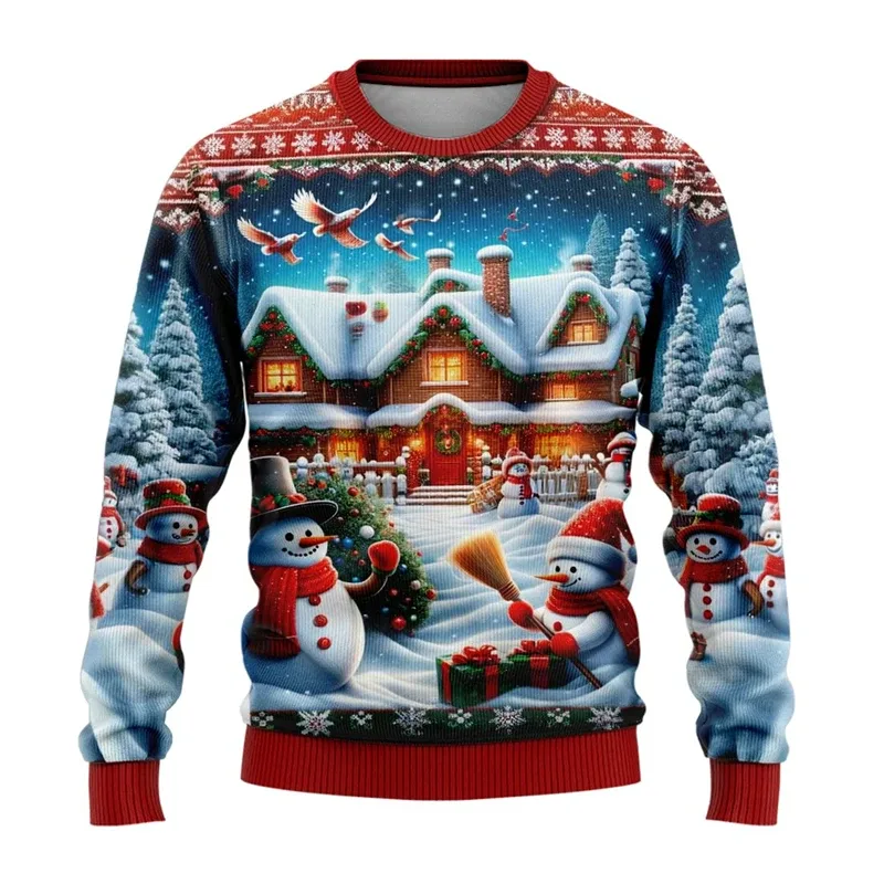 Masculino feminino moletom de natal 3d boneco de neve de natal estampado feio suéter de natal unissex pulôver festa de feriado jumper tops — image 3