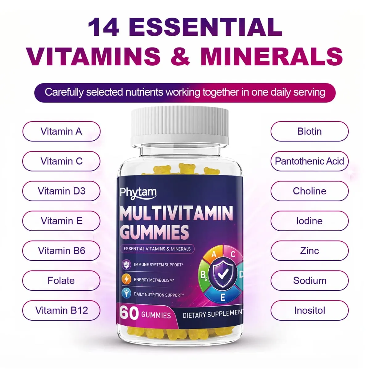 Πολυβιταμίνες για ενήλικες Bear Gummies 14 σε 1 βιταμίνες Μέταλλα Σύμπλοκο Βιταμίνη C Ψευδάργυρος B D Μεταβολισμός Ενέργειας Ανοσοποιητικό Καθημερινή Διατροφική Υποστήριξη 60 μετρήσεις — image 4