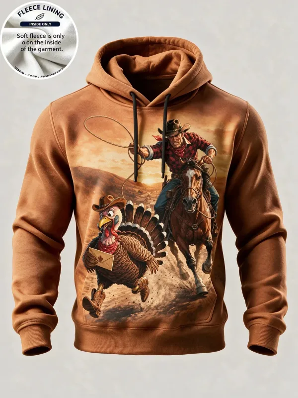 Moletom com capuz de lã com estampa 3D de ação de graças Turquia festa jantar pulôver com estampa completa manga comprida bolso canguru moletom de férias — image 5