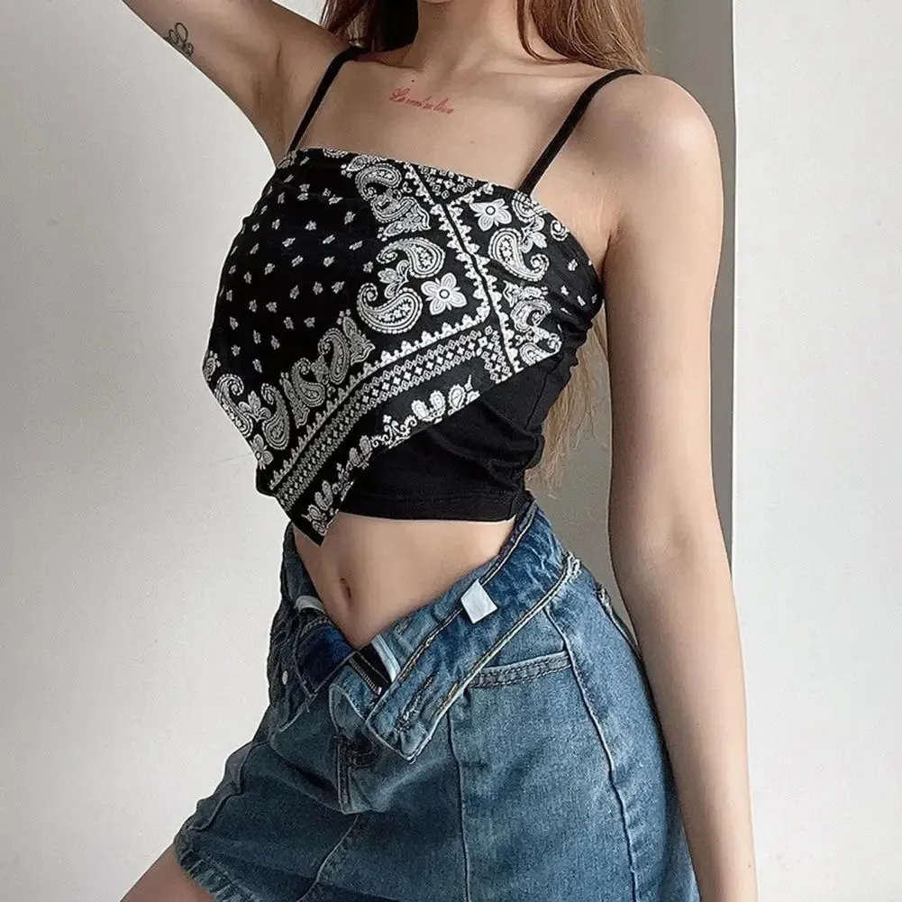 Nyári Sling Vest Négyzet nyakörv Ujjatlan Retro Nyomtatás Camisole Slim Fit Női Cami — image 3