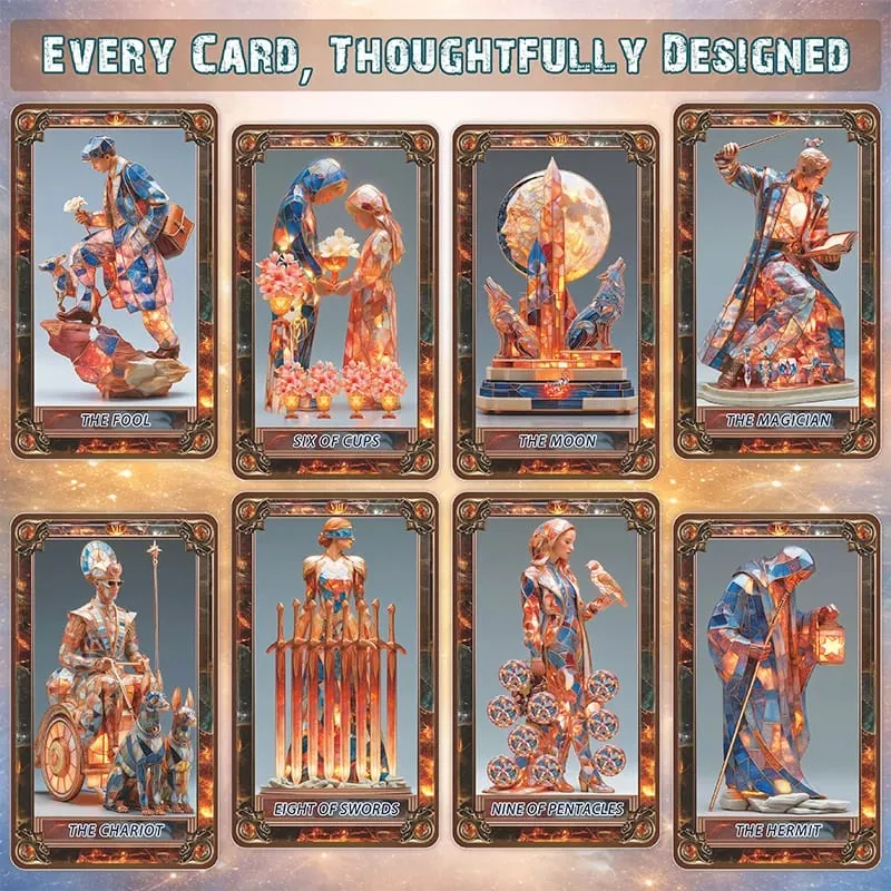 Amber Glass Tarot Cards Deck 78 Card Unique Tarot Deck με οδηγό για αρχάριους και έμπειρους αναγνώστες Daily Insight Divi — image 3
