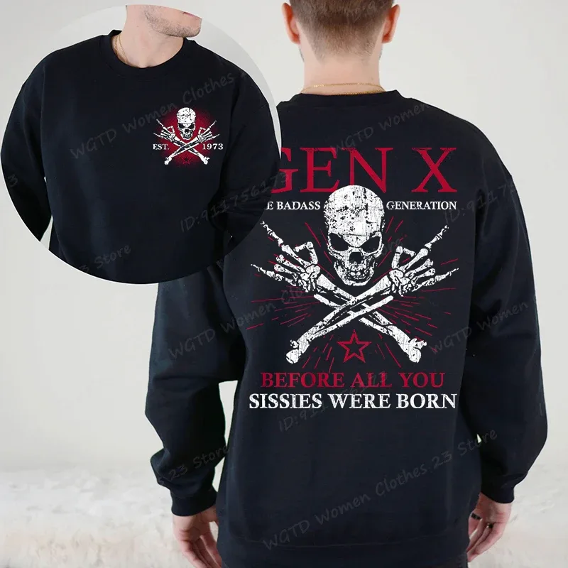 Funny Gen X Est 1965-1980 Sweatshirts For Men Women The Badass Generation Raised By Skulls Sweatshirt Long Sleeve Crewneck Tops — image 2