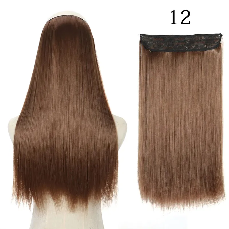 Συνθετικά Long Straight No Clip Invisible Line Hair Extensions 40 55 80cm Φυσικό Καστανό Ξανθό Fake Hairpiece για Γυναικεία — image 15