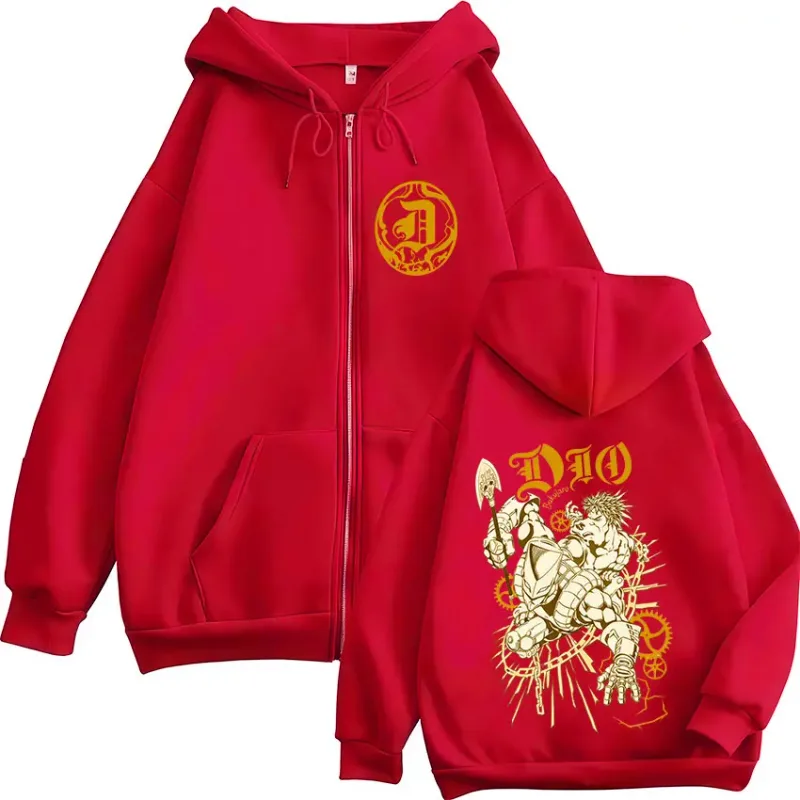 Anime Jojo Bizarre Adventure Dio Brando Zipper Hoodies Men's Women Zip Up Hooded Sweatshirts Fashion Jackets Coats Streetwear