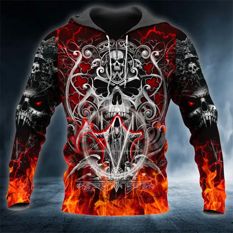 Men Hoodies 3D Print Horror Flaming Skull Graphic Fashion New Style Casual Pullover Personality Oversize Men Clothing Tops — image 22