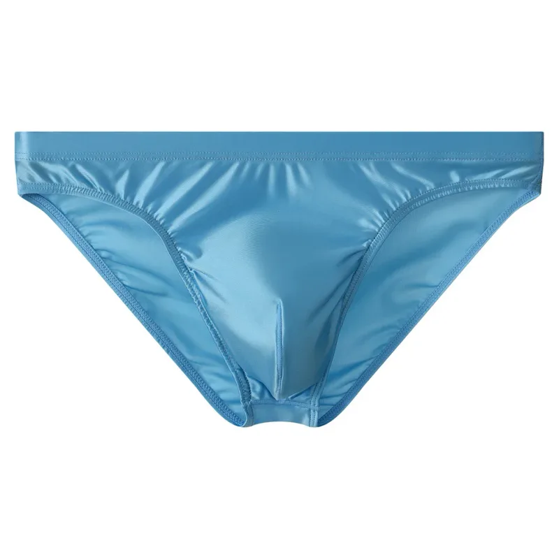 Cueca de biquíni masculina luxuosa de cetim marrom, cintura alta elástica, suave e brilhante, com bolsa de contorno 3d, respirável, íntima — image 10
