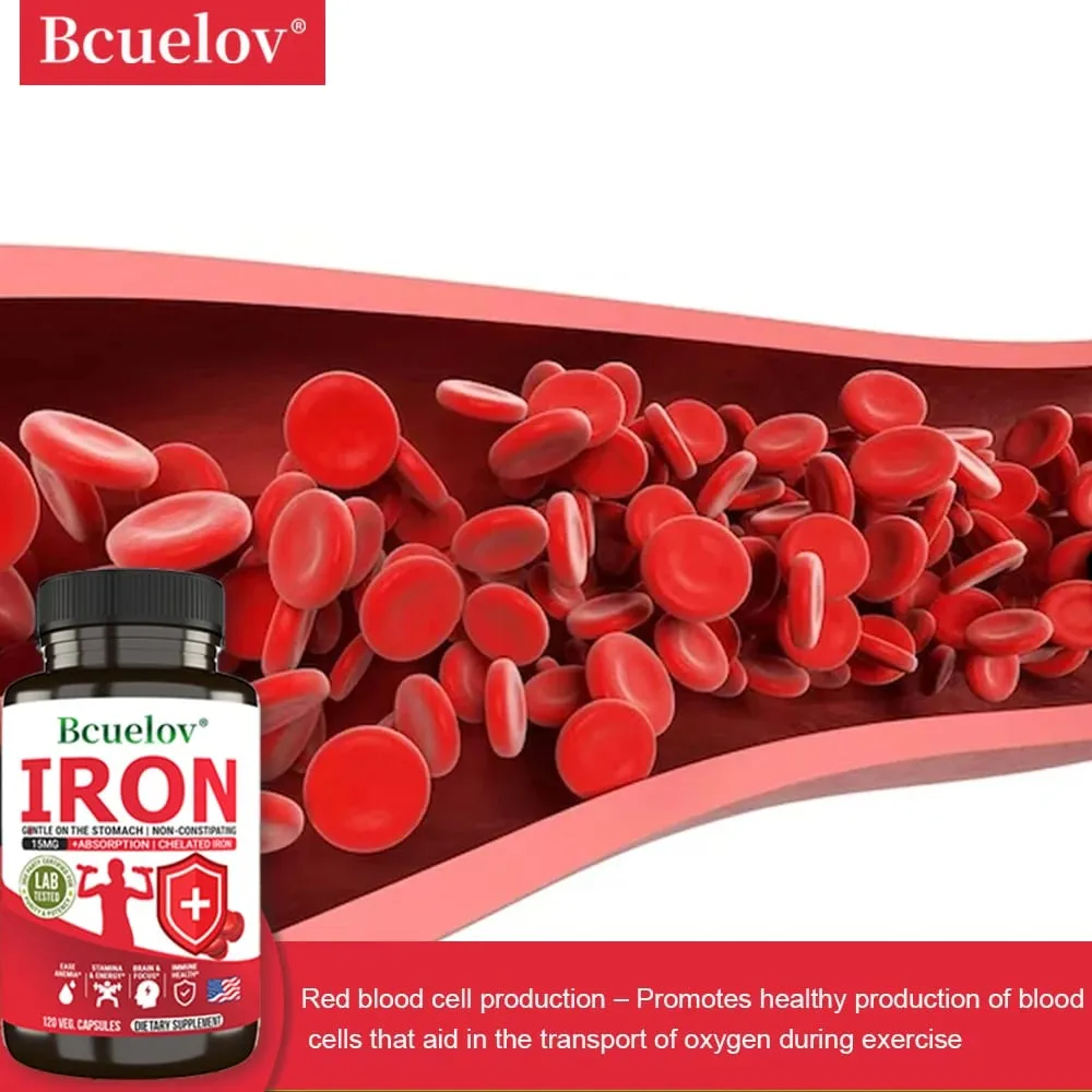 Bcuelov Iron Supplement 15 Mg Chelated Fast Absorption Gentle Non-Constipating - Anemia