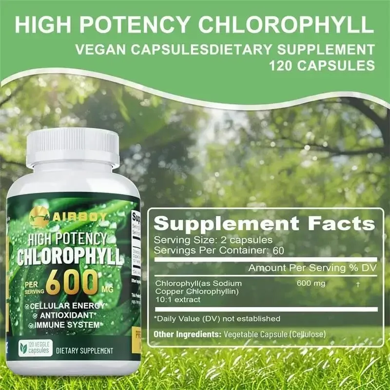 Chlorophyll Supplement 600mg - Supports The Immune System Reduces Body Odor and Bad Breath Boosts Energy Antioxidant — image 3