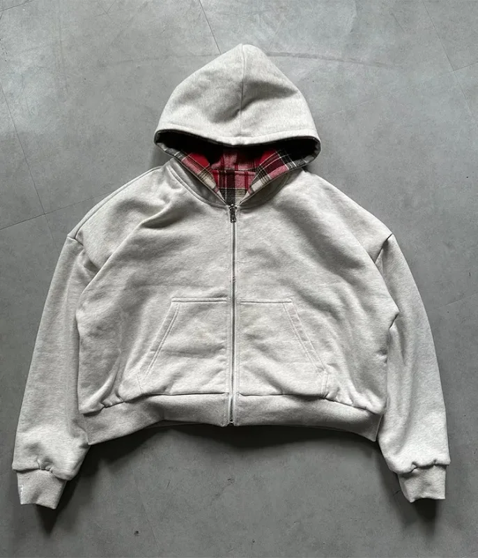 Winter Casual Plaid Print Hoodie Women's Warm Zip-Up Double-Sided Wear Sweatshirt Female Fashion Trendy Loose Hooded — image 11
