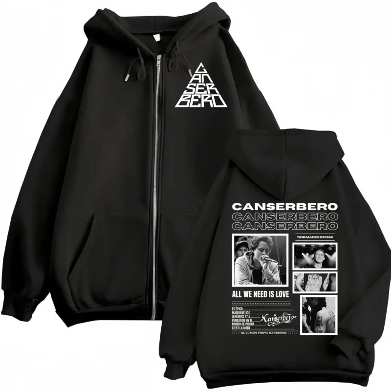 Canserbero All We Need is Love Muerte Vida Merch Zipper Hoodie Men's Fashion Hip Hop Zip Up Sweatshirts Casual Fleece Pullovers