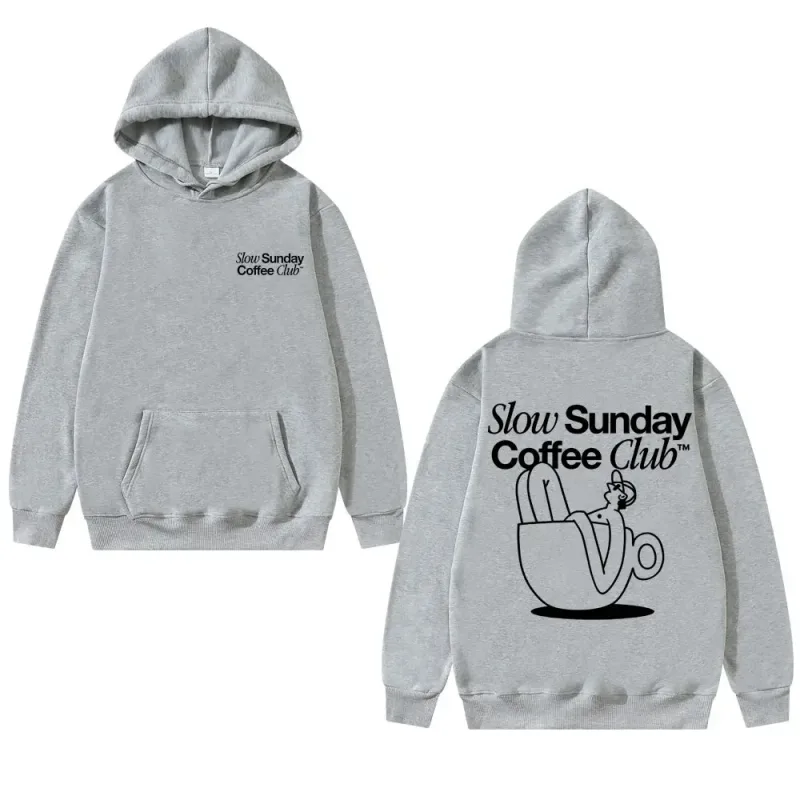 Unisex Slow Sunday Coffee Club Hoodie Pullover Funny Meme Vintage Casual Streetwear tröja, flera färger tillgängliga