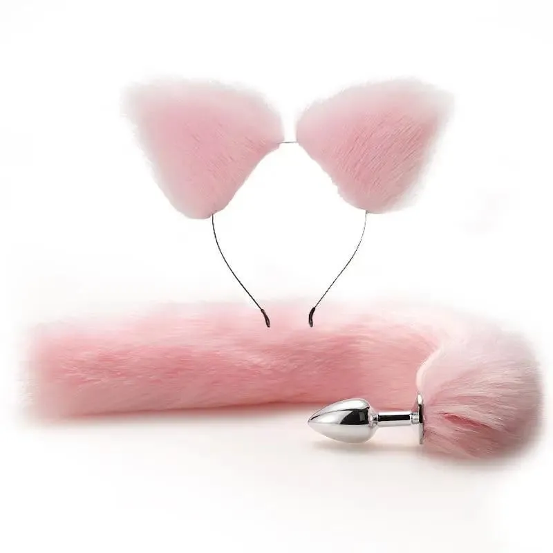 40 cm-es rókafarkú anális dugó plüss macskafülek fejpántok szett popsi dugó farok erotikus cosplay szexjátékok női anális maszturbáció