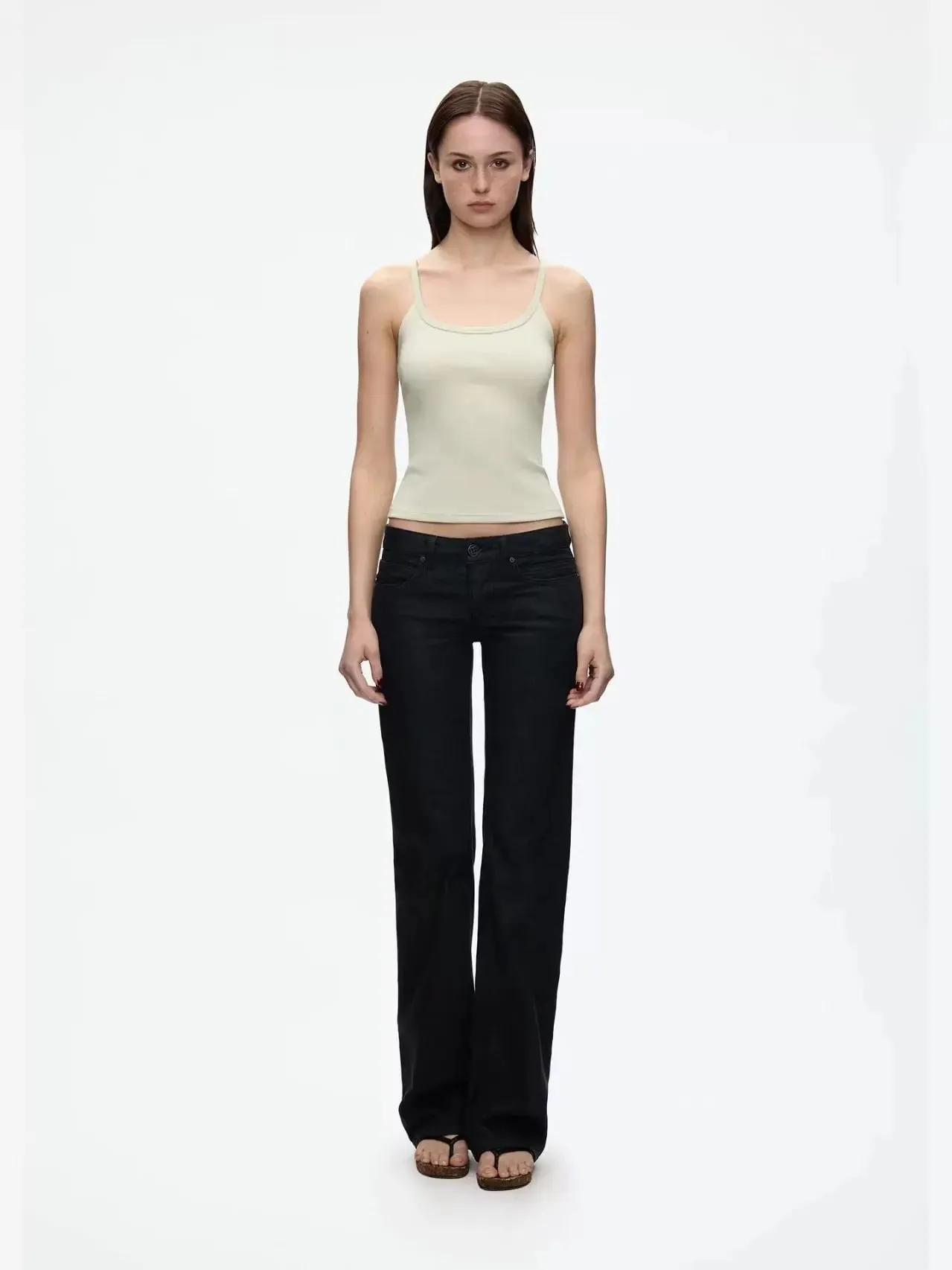 טנק בסגנון אמריקאי צוואר צוואר Slim Fit Stretch Basic Crop Top סקסית מתוקה ומגניבה