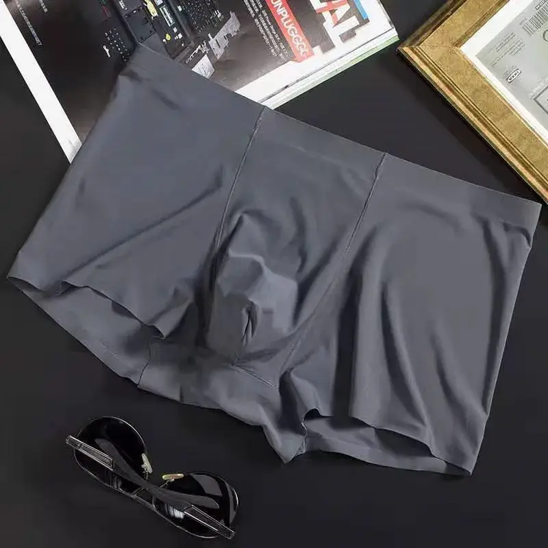 Sem costura boxers de seda gelo masculino cor sólida cuecas masculinas ultra-fino sexy roupa interior verão legal tronco shorts