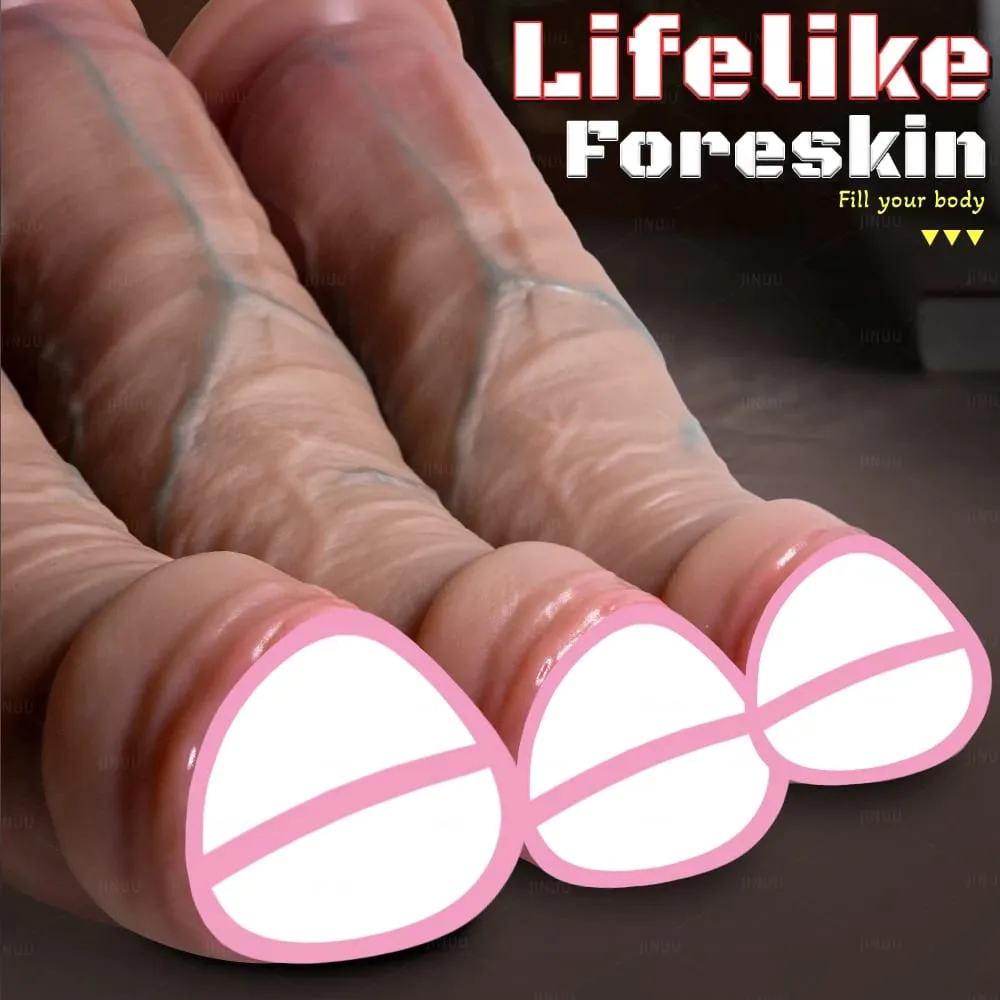 Makatotohanang 3 Sukat Phimosis Dildo Makatotohanang Ari ng Lalaki Malambot Silicone Mga Maselang Panlalaki Vaginal Masturbation Suction Cup Dick Babae Anal Sex — image 5