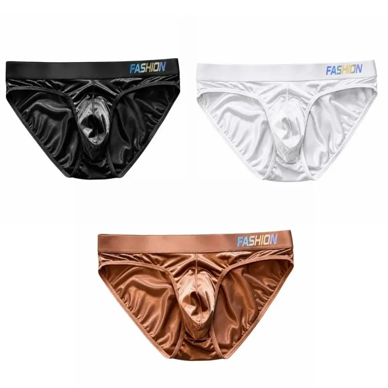 Underwear Men's Triangle Panties Low Waist Ultra Smooth Satin Silky Briefs Lingerie Gradient Letter Glossy Underpants Daily Wear — image 13