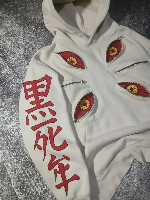 Punk seis olhos kokushibo multi zíper hoodies design legal moletom y2k streetwear oversized casual moda casais anime moletom com capuz — image 7