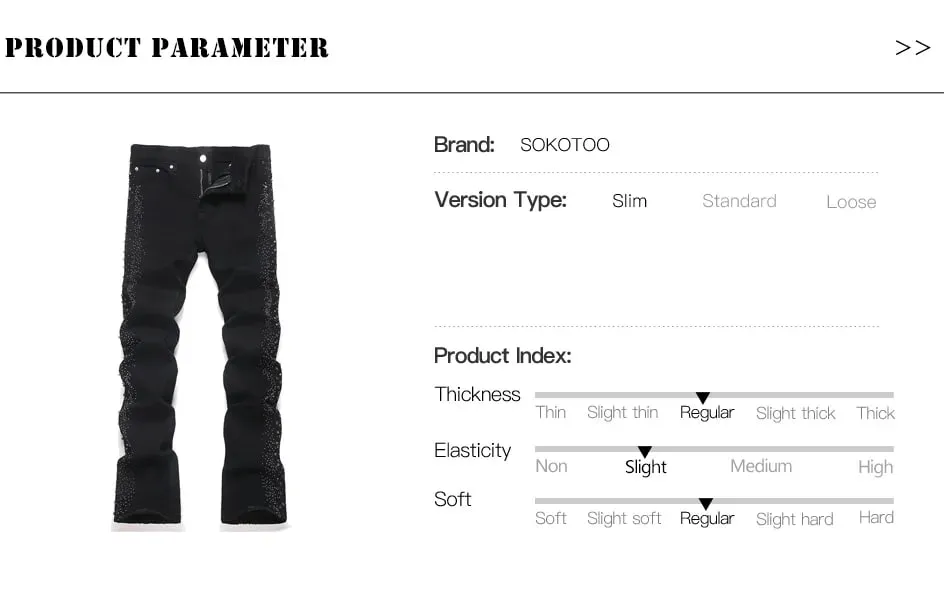Férfi kiszélesedő farmer farmer Punk kristályszegecs sztreccs fekete pamut spandex nadrág karcsú csizmával vágott nadrág — image 7