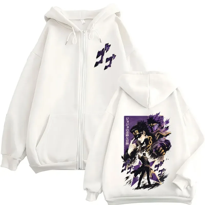 Anime JoJo Bizarre Adventure Kujo Jotaro Zipper Hoodies Men Women Clothing Fashion Casual Zip Up Hooded Sweatshirts Jackets Coat — image 4
