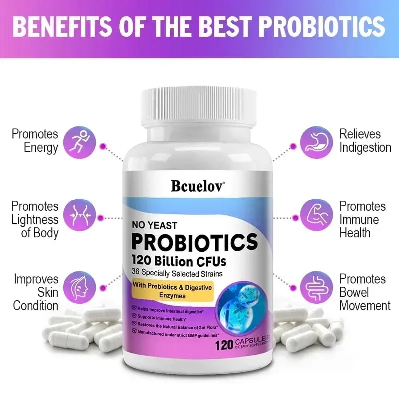 Digestive Health Probiotics 120 Billion CFU Prebiotics & Digestive Enzymes Adult Probiotic Supplement Promotes Gut Health