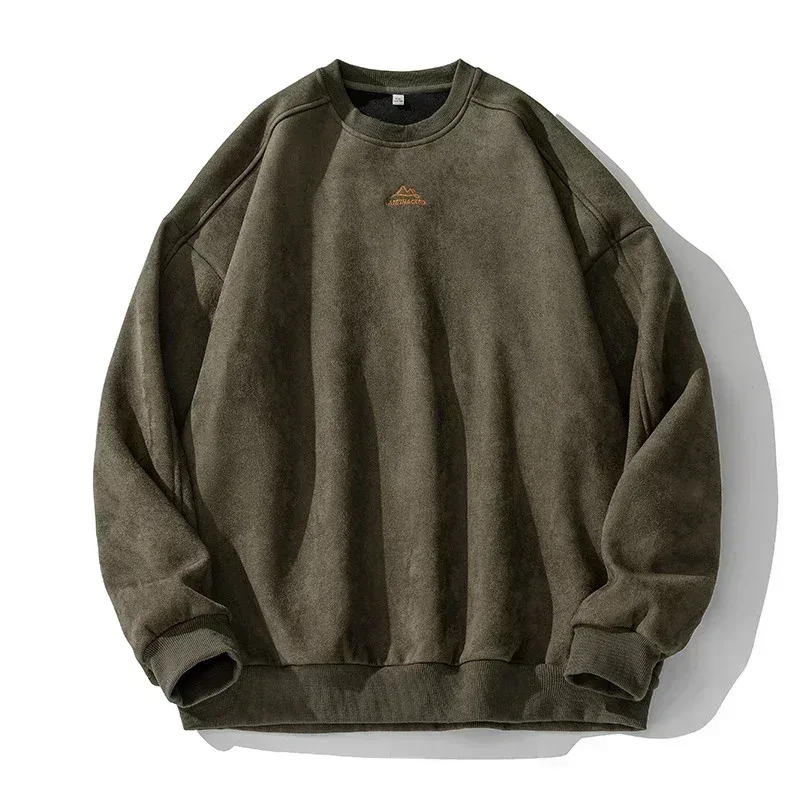 Marca camurça sweatshirts para homem 2026 novo outono inverno roupas baggy vintage pullovers casais o pescoço blusa oversize