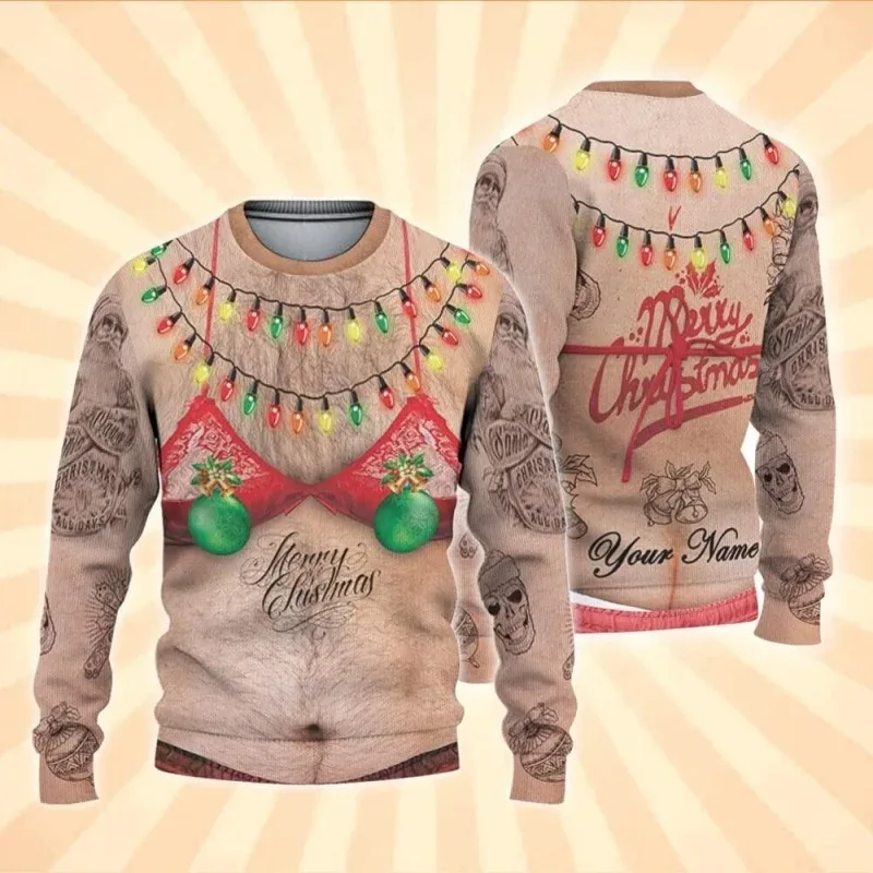 3D Print Ugly Christmas Sweatshirts For Men Women Santa Claus Pattern Long Sleeves Casual Festival Loose Pullover O-Neck Hoodies