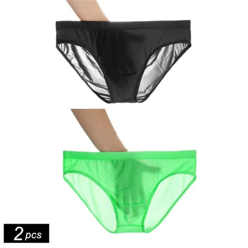 2 pçs ultra fino cuecas de seda gelo masculino plus size M-4XL cor sólida juventude translúcido cintura baixa respirável sexy calcinha masculina — image 1