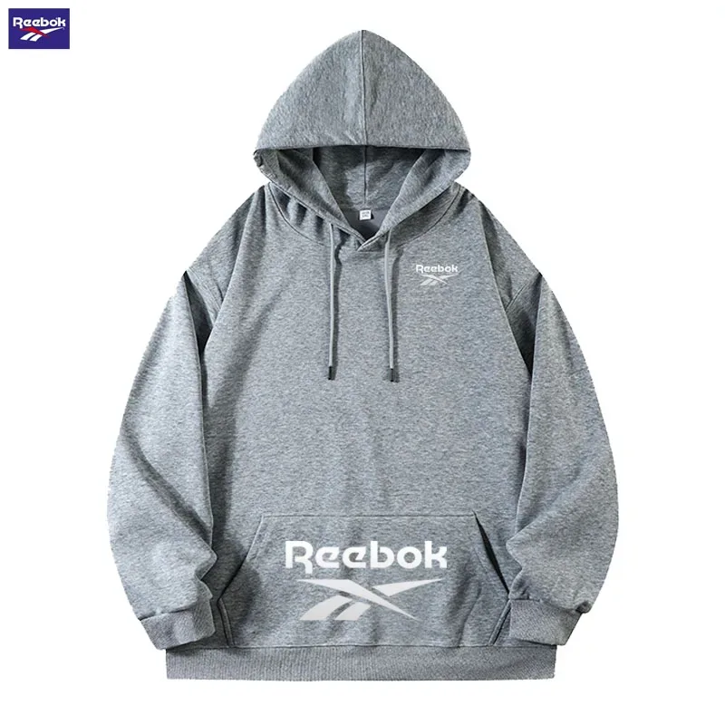 Reebok Logo Men's and Women's Casual Hooded Sweatshirt - Solid Hooded T-shirt - Street Style Casual Sweatshirt - Various Loose S