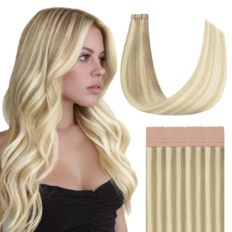 Sunmofavo Tape In Remy Human Hair Extensions Παχιά μεταξένια ίσια φυσική καφέ αόρατη ταινία 20 τμχ. — image 19